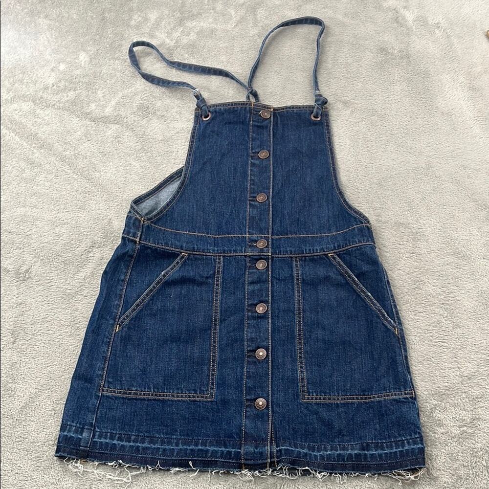 American Eagle 4, 27/S Denim Skirt Overalls Shortalls Raw Hem Fray Button Down